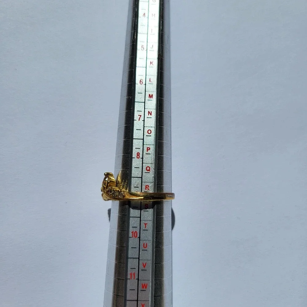 Vintage 925 Sterling Silver Tiara Crown Ring Size 9 Gold Tone Marquise Crystal - Picture 5 of 8